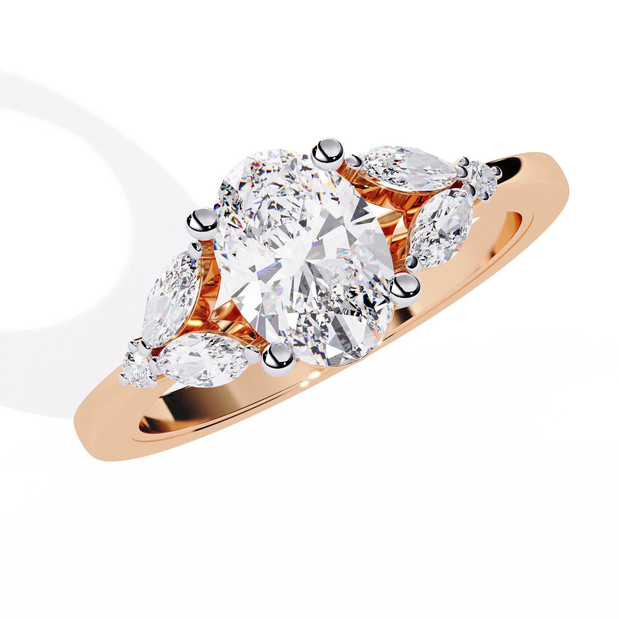 Solitairekart – 1.37 CT Oval Three-Stone Lab Diamond Ring | 14K Yellow Gold
